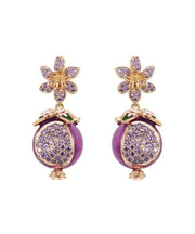 Boutique Purple Copper Zircon Drip Glaze Pomegranate Flower Drop Earrings