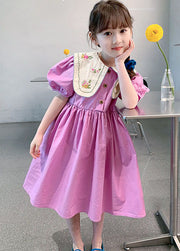 Boutique Purple Embroidered Patchwork Cotton Kids Girls Dress Summer