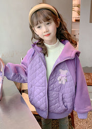 Boutique Purple Hooded Pockets Fine Cotton Filled Kids Girls Coat Winter