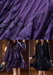 Boutique Purple Knit Patchwork Hooded Mid Dress Spring