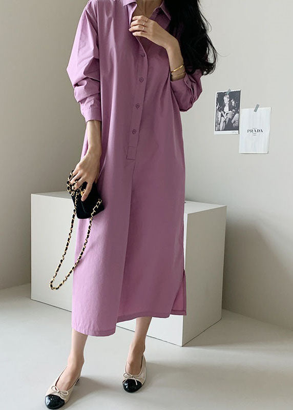 Boutique Purple Peter Pan Collar Patchwork Cotton Shirts Dress Spring