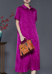 Boutique Purple Peter Pan Collar Purple Silk Long Dress Summer