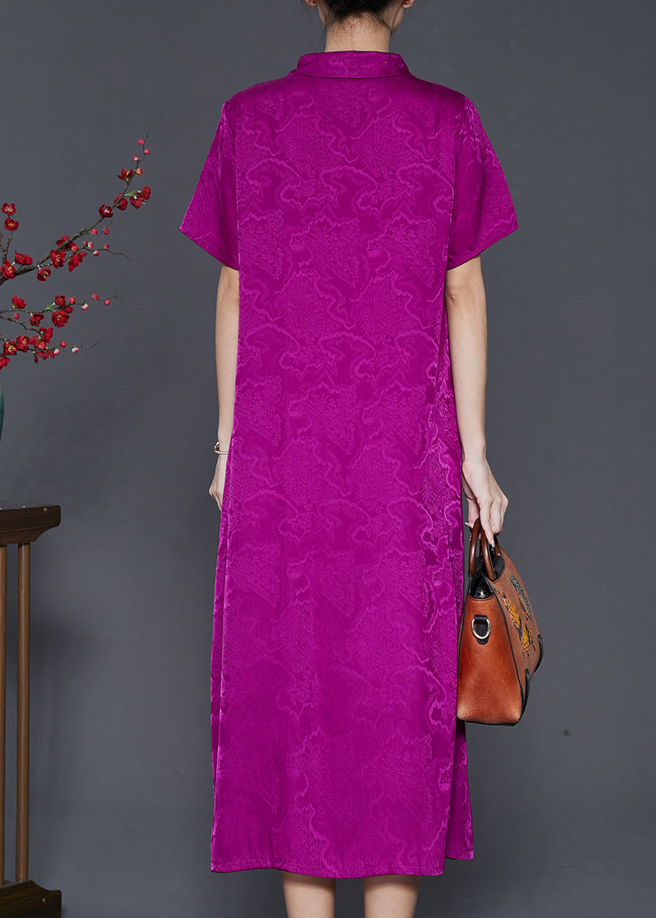 Boutique Purple Peter Pan Collar Purple Silk Long Dress Summer