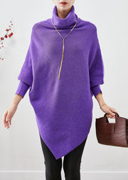 Boutique Purple Turtle Neck Asymmetrical Design Knit Sweater Winter