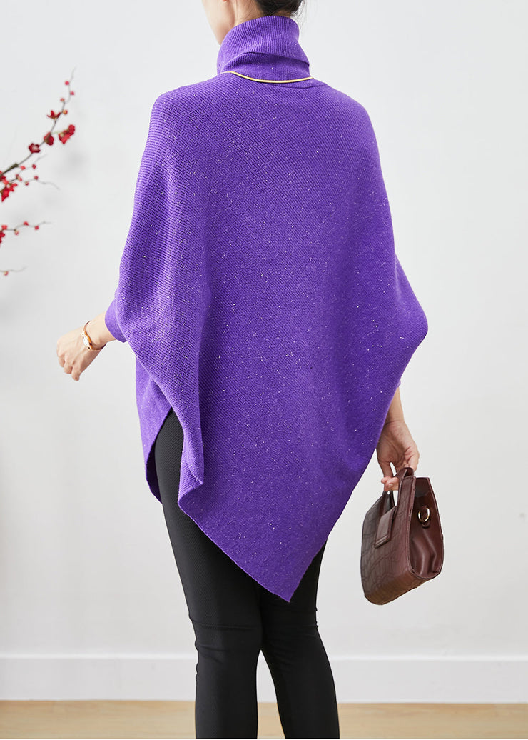 Boutique Purple Turtle Neck Asymmetrical Design Knit Sweater Winter