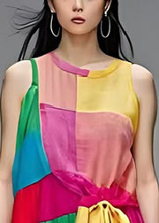 Boutique Rainbow Asymmetrical Patchwork Cotton Dress Summer