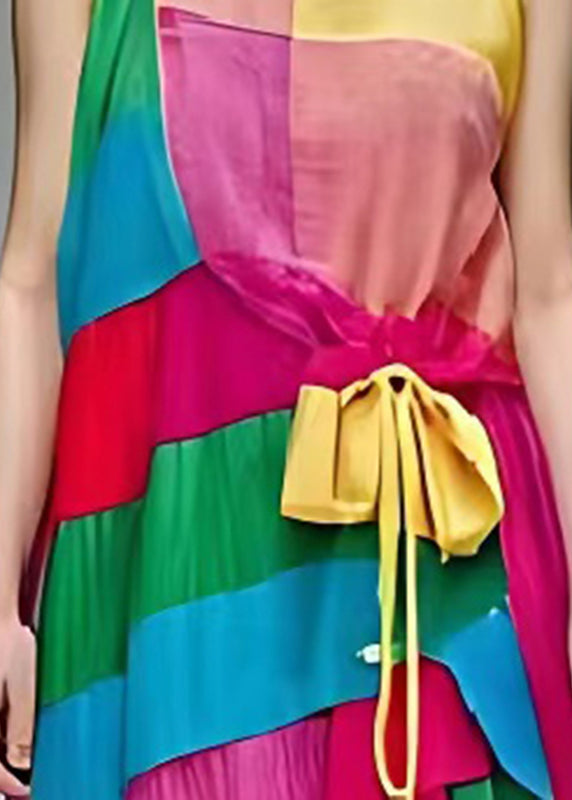 Boutique Rainbow Asymmetrical Patchwork Cotton Dress Summer