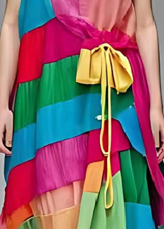 Boutique Rainbow Asymmetrical Patchwork Cotton Dress Summer