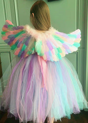 Boutique Rainbow O-Neck Sequins Tulle Kids Maxi Dresses Half Sleeve