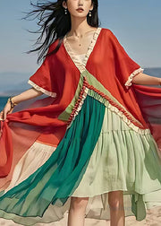 Boutique Red Asymmetrical Patchwork Cotton Maxi Dresses Summer