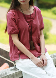 Boutique Red Asymmetrical Patchwork Shirts Summer