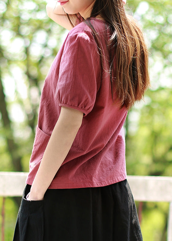Boutique Red Asymmetrical Patchwork Shirts Summer