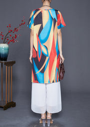 Boutique Red Blue Oversized Print Ice Silk Mini Dress Summer