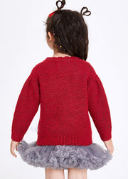 Boutique Red Bow Cotton Knit Girls Sweaters Spring