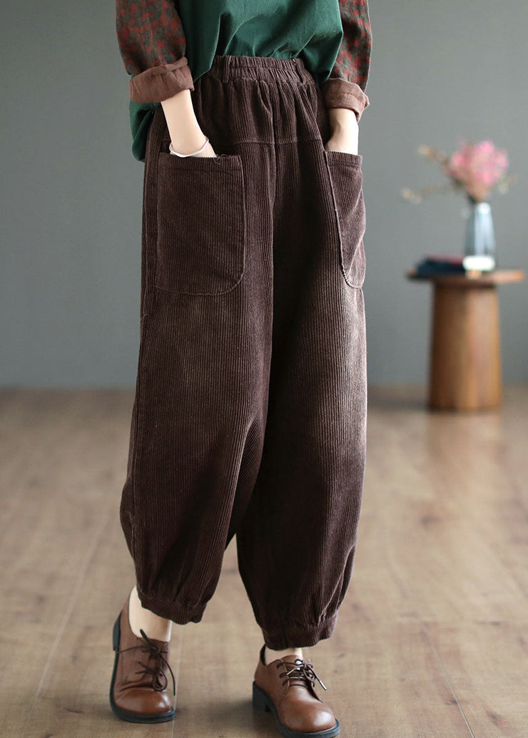 Boutique Red Elastic Waist Oversized Pockets Corduroy Pants Fall