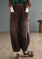 Boutique Red Elastic Waist Oversized Pockets Corduroy Pants Fall