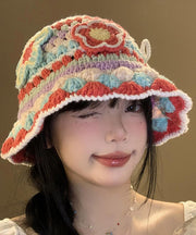 Boutique Red Hollow Out Floral Knit Bonnie Hat