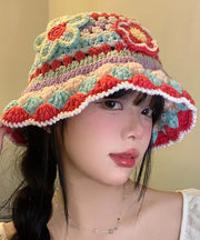 Boutique Red Hollow Out Floral Knit Bonnie Hat