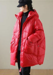 Boutique Red Hooded Drawstring Duck Down Puffer Jacket Winter