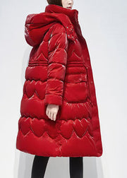 Boutique Red Hooded Pockets Duck Down Puffer Coat Winter