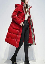 Boutique Red Hooded Pockets Duck Down Puffer Coat Winter