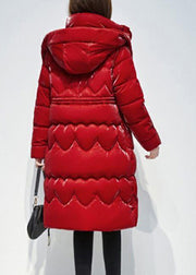 Boutique Red Hooded Pockets Duck Down Puffer Coat Winter