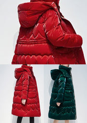 Boutique Red Hooded Pockets Duck Down Puffer Coat Winter