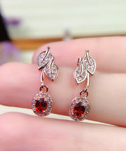 Boutique Red Sterling Silver Inlaid Gem Stone Hollow Out Drop Earrings