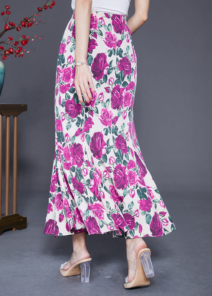 Boutique Rose Floral High Waist Chiffon Skirts Summer