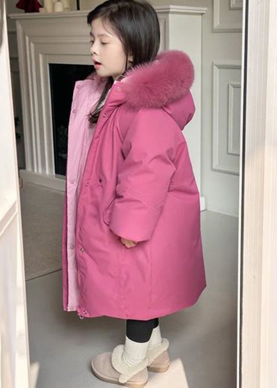 Boutique Rose Fur Collar Zippered Girls Puffer Jacket Spring