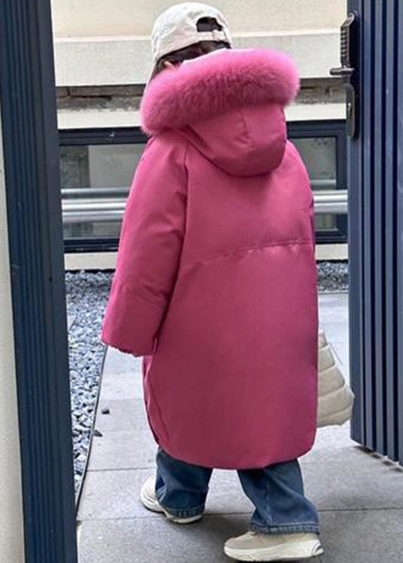 Boutique Rose Fur Collar Zippered Girls Puffer Jacket Winter