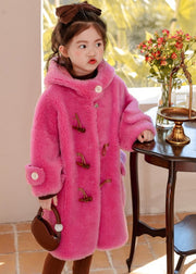 Boutique Rose Patchwork Kids Hoodies Mink Velvet Long Coats Winter