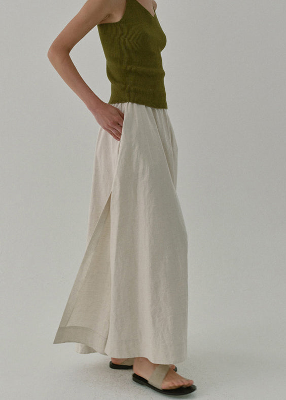 Boutique Side Open Pockets Elastic Waist Linen Skirt Summer