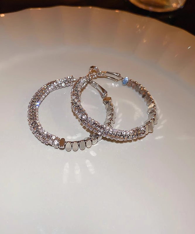 Boutique Silk Copper Zircon Small Bits Of Silver Hoop Earrings
