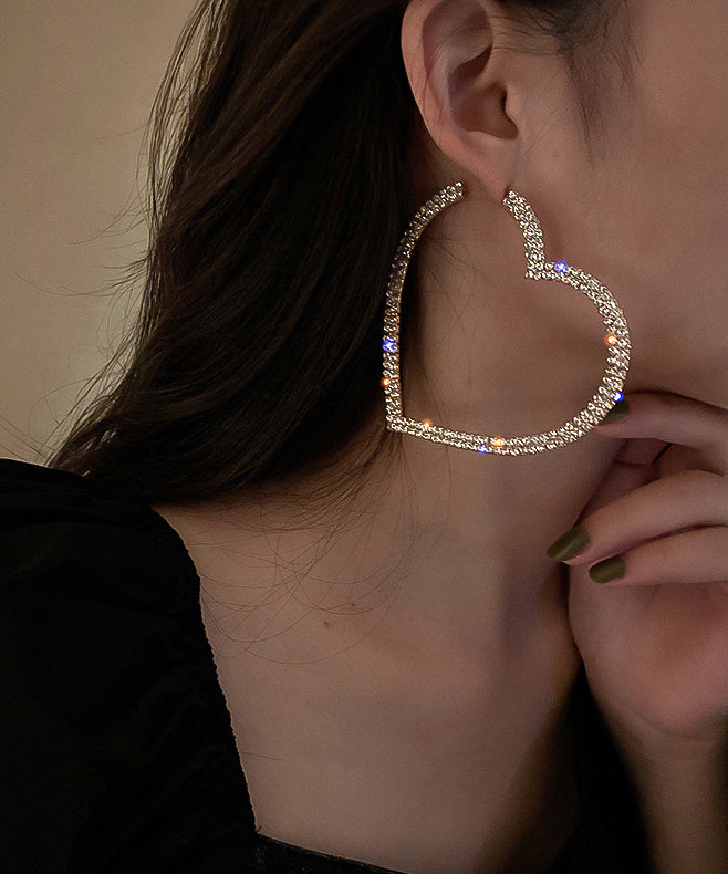 Boutique Silk Sterling Silver Alloy Zircon Love Hoop Earrings