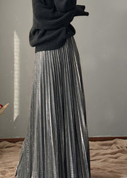 Boutique Silver Grey Elastic Waist Pleated Skirt Fall