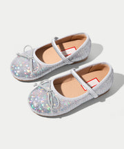 Boutique Silvery Bow Sequins Buckle Strap Kids Flat Feet Shoes