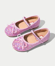 Boutique Silvery Bow Sequins Buckle Strap Kids Flat Feet Shoes