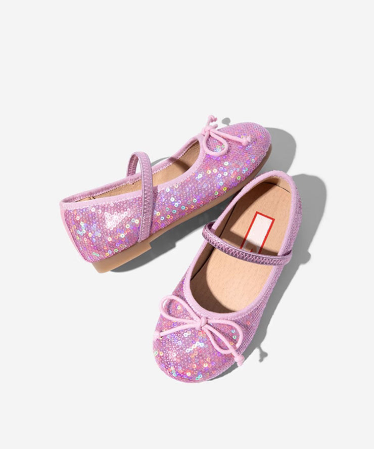 Boutique Silvery Bow Sequins Buckle Strap Kids Flat Feet Shoes