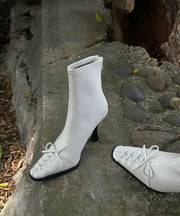 Boutique Splicing High Heel Boots White Faux Leather Bow