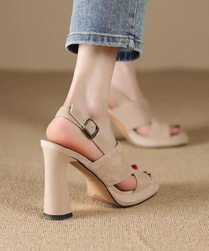 Boutique Splicing Peep Toe High Heel Sandals Apricot Suede