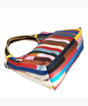 Boutique Striped Colorblock Calf Leather Satchel Bag Handbag