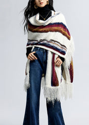 Boutique Tassel Striped Cozy Oversized Knit Shawl