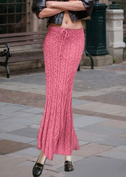 Boutique Watermelon Red Elastic Waist Knit Maxi Skirt Winter