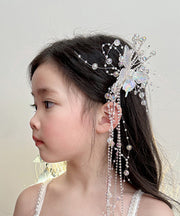 Boutique White Acrylic Alloy Crystal Butterfly Tassel Girls Hairpin