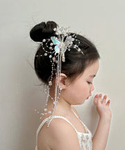 Boutique White Acrylic Alloy Crystal Butterfly Tassel Girls Hairpin