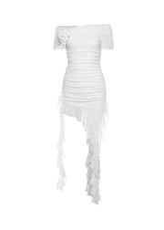 Boutique White Asymmetrical Ruffled Patchwork Dress Summer