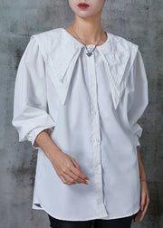 Boutique White Double-layer Collar Cotton Shirt Spring