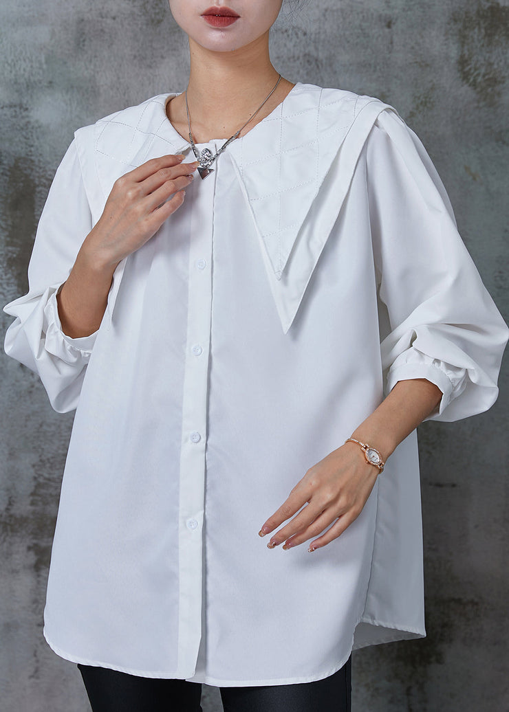 Boutique White Double-layer Collar Cotton Shirt Spring