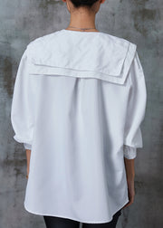 Boutique White Double-layer Collar Cotton Shirt Spring